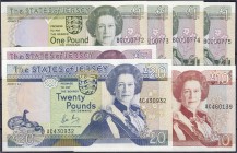 Banknoten
Ausland
Jersey
7 Scheine aus der Serie o.D. (1989): 4 X 1 Pound mit fortl. Nr. sowie 5, 10 und 20 Pounds.
alle I