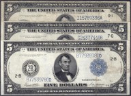 Banknoten
Ausland
Vereinigte Staaten von Amerika
3 X 5 Dollars mit blauem Siegel 1914 Chicago, Minneapolis und New York. III bis IV