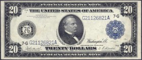 Banknoten
Ausland
Vereinigte Staaten von Amerika
20 Dollars mit blauem Siegel 1914 Chicago. III, selten