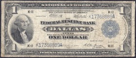 Banknoten
Ausland
Vereinigte Staaten von Amerika
1 Dollar National Currency 1918 Dallas. IV, teils leicht hinterlegt, selten