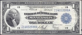 Banknoten
Ausland
Vereinigte Staaten von Amerika
1 Dollar National Currency 1918 Minneapolis. III-, min. Fehlstelle am Rechten Rand