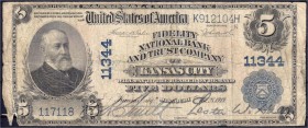 Banknoten
Ausland
Vereinigte Staaten von Amerika
5 Dollar National Currency 28.4.1919, Fidelity National Bank and Trust Company Kansas City/Missour...