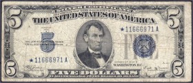 Banknoten
Ausland
Vereinigte Staaten von Amerika
5 Dollars Replacement Note (Austauschnote) 1934. Mit Stern vor KN.
III-IV, selten