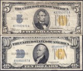 Banknoten
Ausland
Vereinigte Staaten von Amerika
5 und 10 Dollars mit gelbem Siegel 1934. Ausgabe für das Militär in Nord-Afrika. Beide III-IV, 10 ...