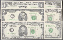 Banknoten
Ausland
Vereinigte Staaten von Amerika
6 Scheine: Serie von 1 $ 1995, 2 $ 2003, 5 $ 1988, 10 $ 1990 , 20 $ 1990 und 50 $ 1993.
alle I