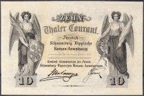 Banknoten
Altdeutschland
Schaumburg-Lippe
10 Thaler Courant v. 2. Januar 1857. Fürstlich Schaumburg Lippische Kassenanweisung, Format 140 X 92 mm.,...