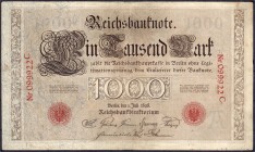 Banknoten
Die deutschen Banknoten ab 1871 nach Rosenberg
Deutsches Reich, 1871-1945
1000 Mark 1.7.1898. Serie C, Unterdruckbuchstabe A.
III, Nadel...