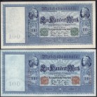 Banknoten
Die deutschen Banknoten ab 1871 nach Rosenberg
Deutsches Reich, 1871-1945
2 Scheine: 100 Mark 21.4.1910, "Flotten-Hunderter" mit weißem P...