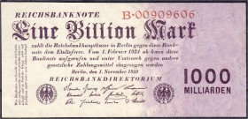 Banknoten
Die deutschen Banknoten ab 1871 nach Rosenberg
Deutsches Reich, 1871-1945
1 Bio. Mark 1.11.1923. KN 8-stellig, Serie B.
II