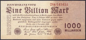 Banknoten
Die deutschen Banknoten ab 1871 nach Rosenberg
Deutsches Reich, 1871-1945
1 Bio. Mark 1.11.1923. KN 6-stellig, FZ: R.
I-