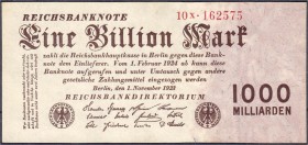 Banknoten
Die deutschen Banknoten ab 1871 nach Rosenberg
Deutsches Reich, 1871-1945
1 Bio. Mark 1.11.1923. KN 6-stellig, FZ: X.
I-