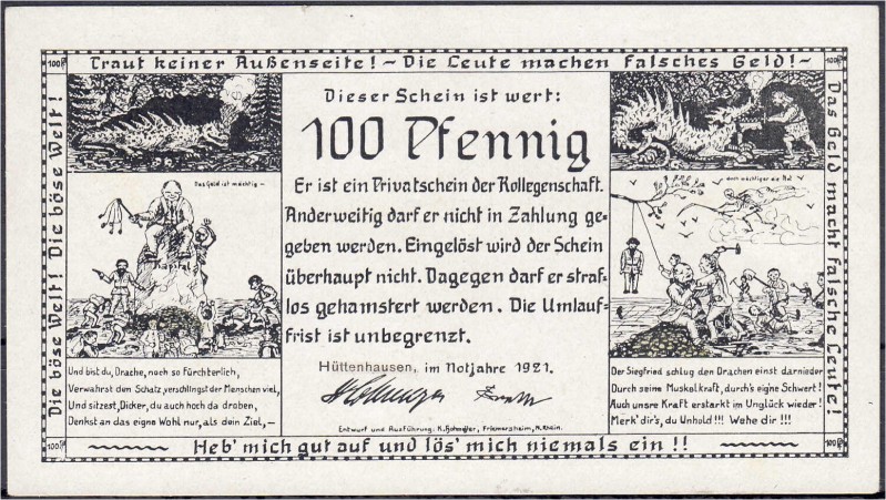 Banknoten
Deutsches Notgeld und KGL
Hüttenhausen (Rheinland)
100 Pfennig 1921...