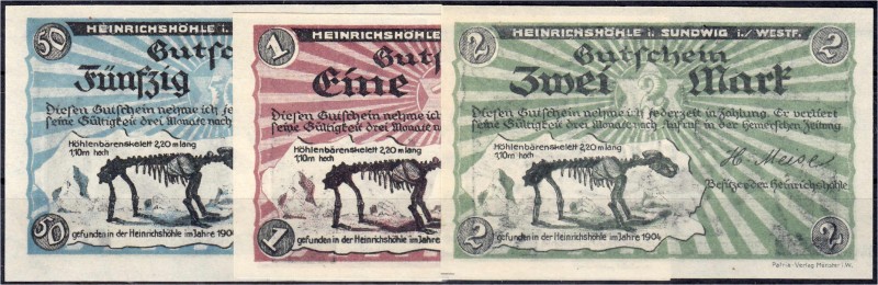 Banknoten
Deutsches Notgeld und KGL
Sundwig (Westfalen)
3 Scheine H. Meise, H...