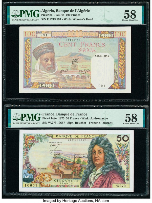 Algeria Banque de l'Algerie 100 Francs 1939-45 Pick 85 PMG Choice About Unc 58; ...