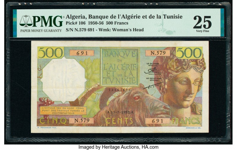 Algeria Banque de l'Algerie et de la Tunisie 500 Francs 15.7.1952 Pick 106 PMG V...