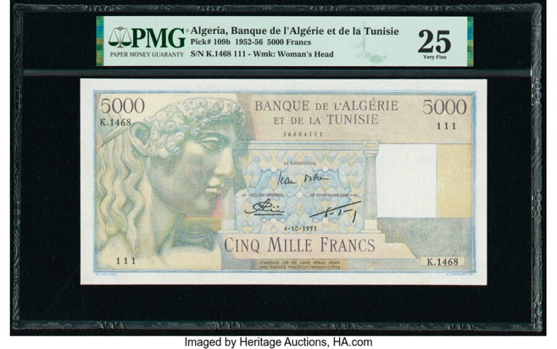 Algeria Banque de l'Algerie et de la Tunisie 5000 Francs 4.10.1955 Pick 109b PMG...