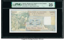 Algeria Banque de l'Algerie et de la Tunisie 5000 Francs 4.10.1955 Pick 109b PMG Very Fine 25. Third party annotates minor repairs and pinholes.

HID0...