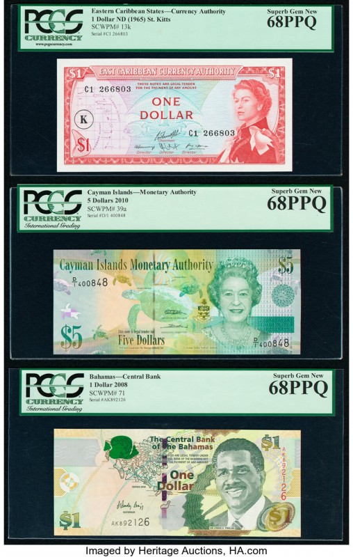 Bahamas Central Bank 1 Dollar 2008 Pick 71 PCGS Superb Gem New 68PPQ; Cayman Isl...