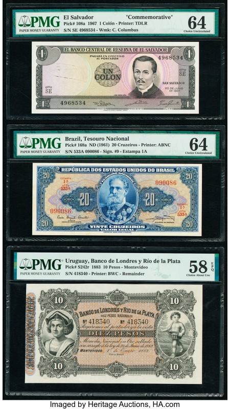 Brazil Tesouro Nacional 20 Cruzeiros ND (1961) Pick 168a PMG Choice Uncirculated...