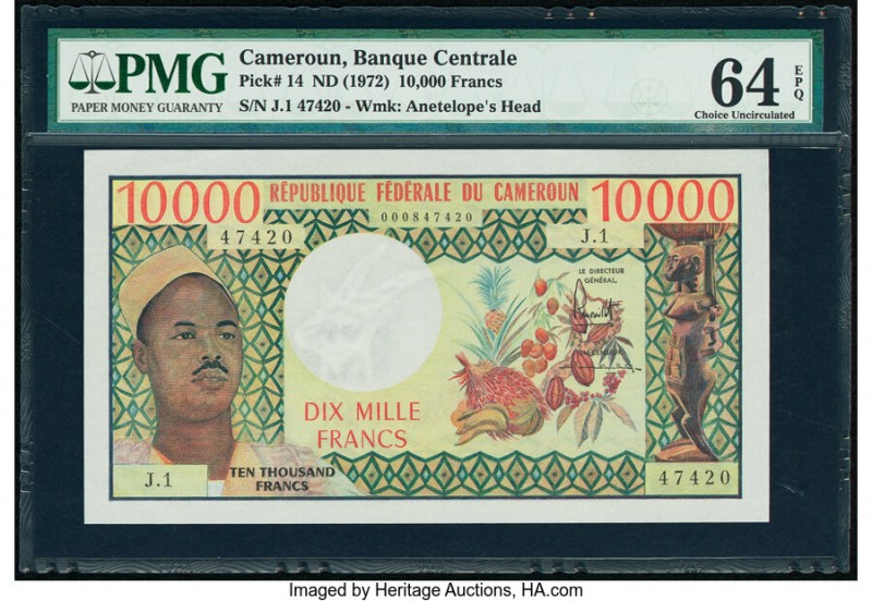 Cameroon Banque Centrale 10,000 Francs ND (1972) Pick 14 PMG Choice Uncirculated...