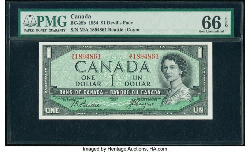 Canada Bank of Canada $1 1954 Pick 66b BC-29b "Devil's Face" PMG Gem Uncirculate...