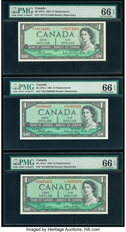 Canada Bank of Canada $1 1954 Pick 74b BC-37bA Three Replacement Examples PMG Ge...