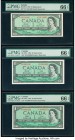 Canada Bank of Canada $1 1954 Pick 74b BC-37bA Three Replacement Examples PMG Gem Uncirculated 66 EPQ (3). Includes replacements from A/Y, D/O, and I/...