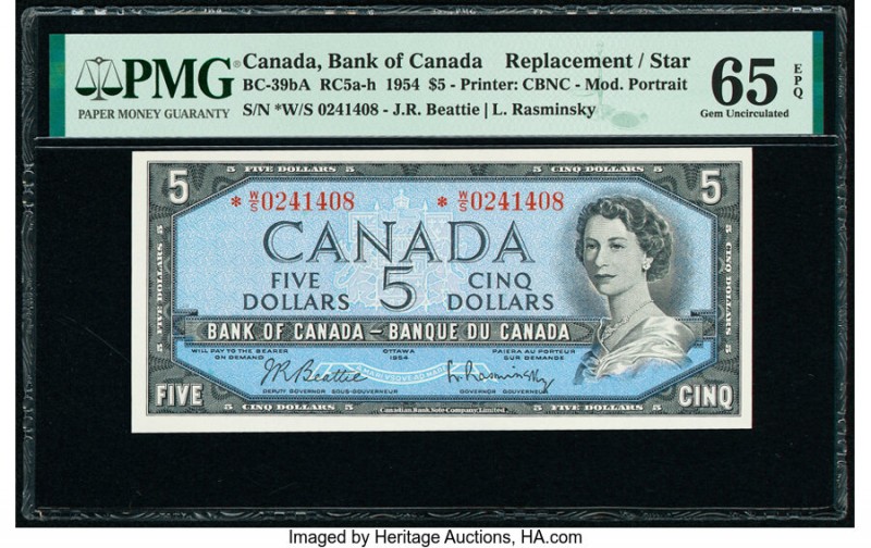 Canada Bank of Canada $5 1954 Pick 77b BC-39bA Prefix *W/S Replacement PMG Gem U...