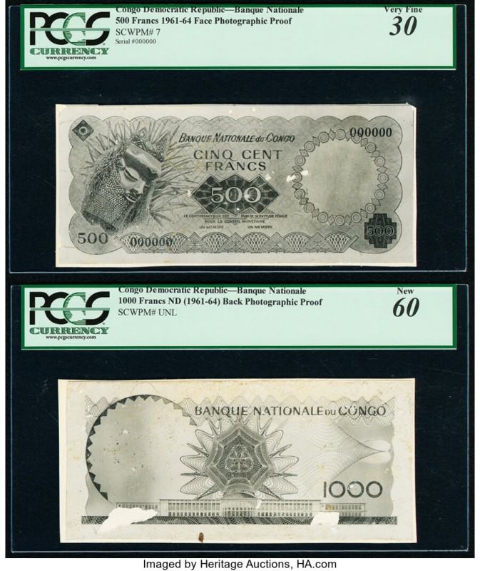 Congo Democratic Republic Banque Nationale du Congo 500; 1000 Francs 1961-64 Pic...