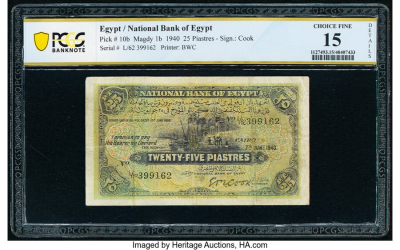 Egypt National Bank of Egypt 25 Piastres 7.6.1940 Pick 10b PCGS Banknote Choice ...