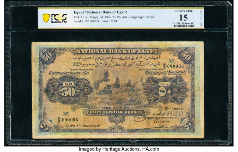 Egypt National Bank of Egypt 50 Pounds 4.8.1942 Pick 15c PCGS Choice Fine 15 Det...