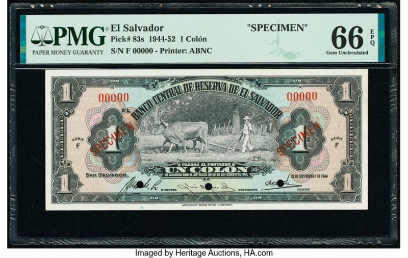 El Salvador Banco Central de Reserva de El Salvador 1 Colon 26.9.1944 Pick 83s S...