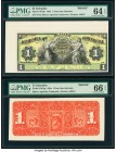 El Salvador Banco Agricola Comercial 1 Peso 189x Pick S101fp; S101bp Front and Back Proofs PMG Choice Uncirculated 64 EPQ; Gem Uncirculated 66 EPQ. Fo...