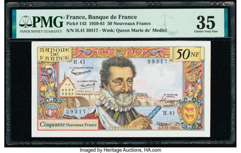 France Banque de France 50 Nouveaux Francs 5.11.1959 Pick 143 PMG Choice Very Fi...