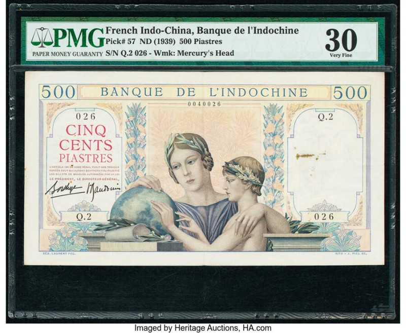 French Indochina Banque de l'Indo-Chine 500 Piastres ND (1939) Pick 57 PMG Very ...