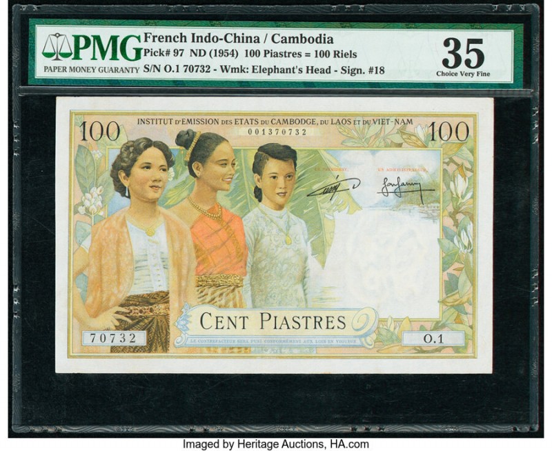 French Indochina Institut d'Emission des Etats, Cambodia 100 Piastres = 100 Riel...