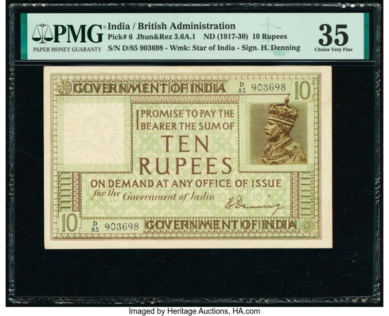 India Government of India 10 Rupees ND (1917-30) Pick 6 Jhunjhunwalla-Razack 3.6...