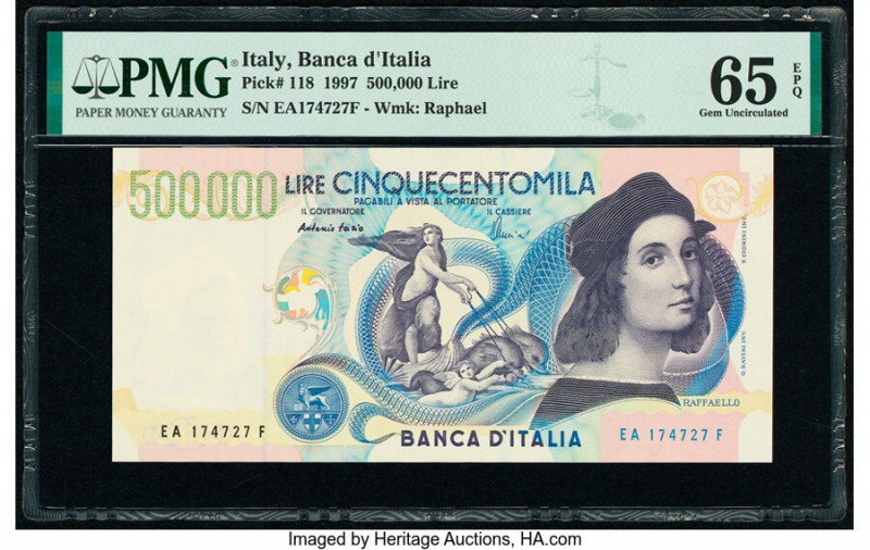 Italy Banco d'Italia 500,000 Lire 1997 Pick 118 PMG Gem Uncirculated 65 EPQ. 

H...