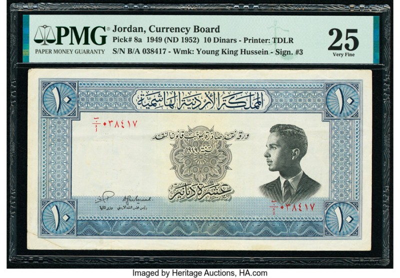 Jordan Jordan Currency Board 10 Dinars 1949 (ND 1952) Pick 8a PMG Very Fine 25. ...