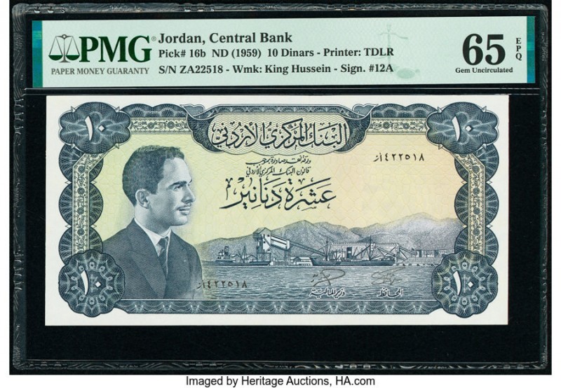 Jordan Central Bank of Jordan 10 Dinars ND (1959) Pick 16b PMG Gem Uncirculated ...