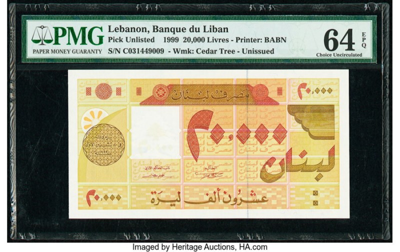 Lebanon Banque du Liban 20,000 Livres 8.10.1999 Pick Unlisted PMG Choice Uncircu...