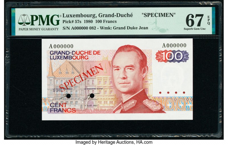 Luxembourg Grand Duche de Luxembourg 100 Francs 14.8.1980 Pick 57s Specimen PMG ...