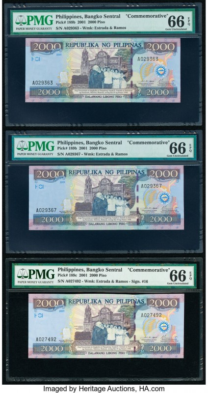 Philippines Philippine National Bank 2000 Piso 2001 Pick 189b (2); 189c Three Co...