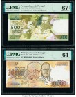 Portugal Banco de Portugal 5000; 10,000 Escudos 12.2.1987; 14.12.1989 Pick 183a; 185b Two Examples PMG Superb Gem Unc 67 EPQ; Choice Uncirculated 64. ...