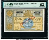 Scotland Bank of Scotland 5 Pounds 9.4.1956 Pick 101s Specimen PMG Choice Uncirculated 63. Red Specimen overprint. Third party grading company annotat...