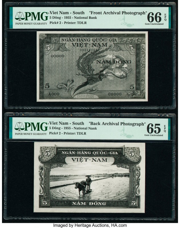 South Vietnam National Bank of Viet Nam 5 Dong ND (1955) Pick 2 Front and Back A...