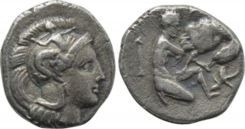 CALABRIA. Tarentum. Diobol (Circa 325-280). 

Obv: Helmeted head of Athena rig...