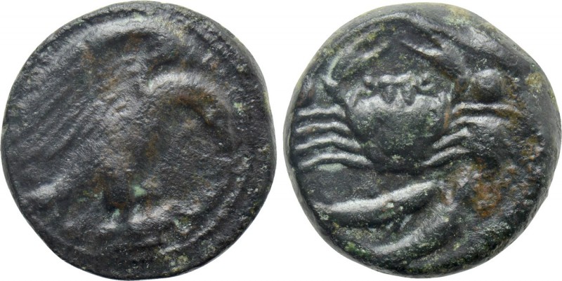 SICILY. Akragas. Ae Hexas (Circa 425-410 BC). 

Obv: AKPA. 
Eagle standing ri...
