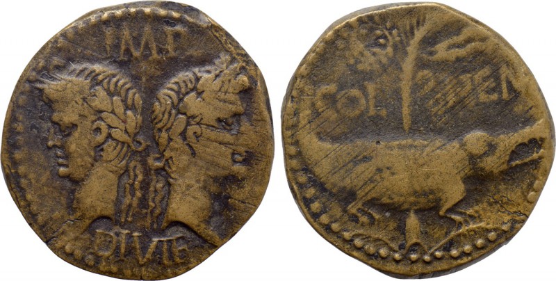 GAUL. Nemausus. Augustus with Agrippa (27 BC-14 AD). As. 

Obv: IMP / DIVI F. ...
