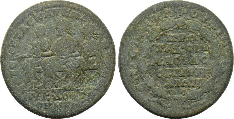 IONIA. Smyrna. Septimius Severus with Caracalla and Geta (193-211). Ae Medallion...
